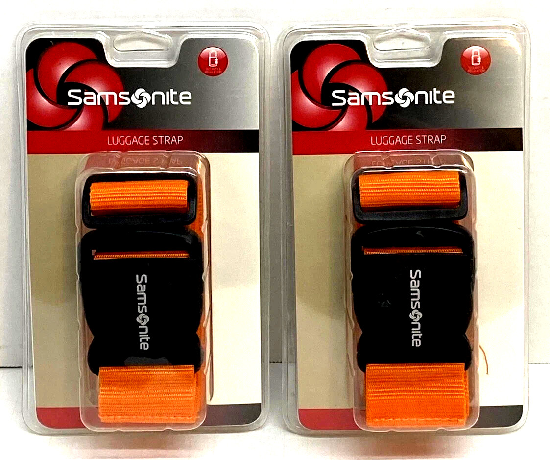 2 New Samsonite Orange Luggage Straps, ABS Buckle, Adjustable For Bags Up To 72”
