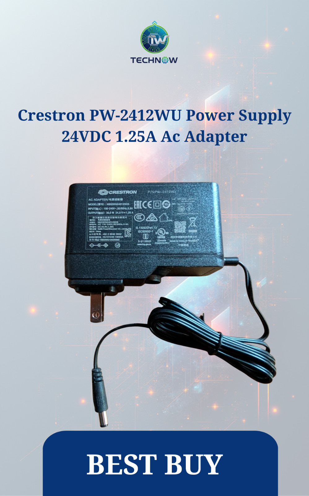 Crestron PW-2412WU Power Supply 24VDC 1.25A Ac Adapter