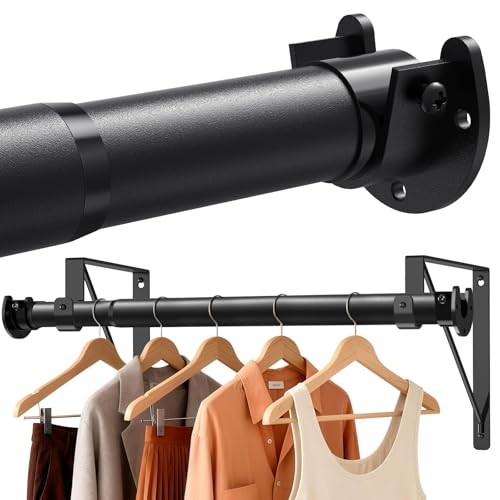 Closet Rods for Hanging Clothes with Triangular Brackets, 17 to 17-69IN Black