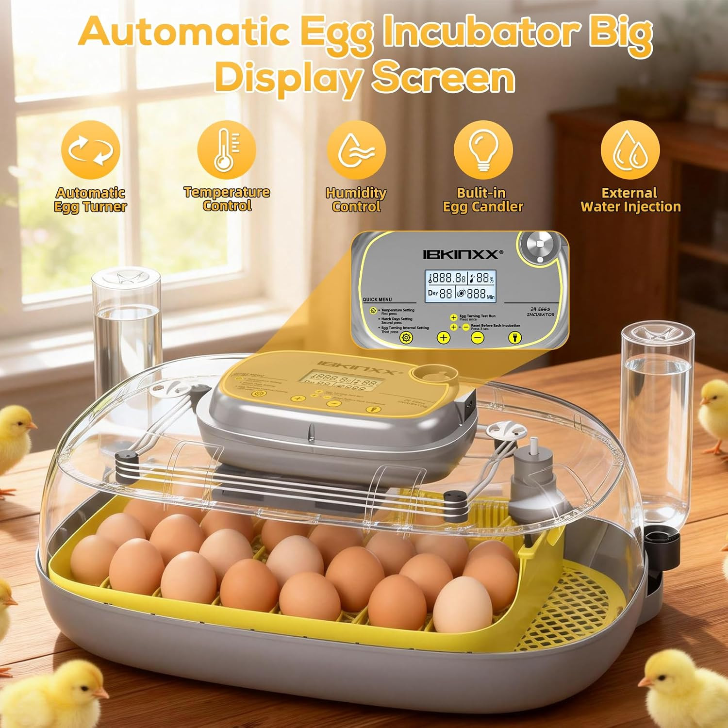 Incubator for Hatching Eggs-24 Egg Capacity, Automatic Egg Turner, Temperature &