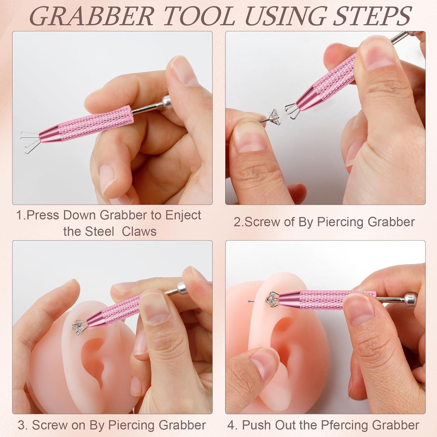 2 Pcs Pink Stainless Steel Piercing Ball Grabber Tool Set for Effortless Changes