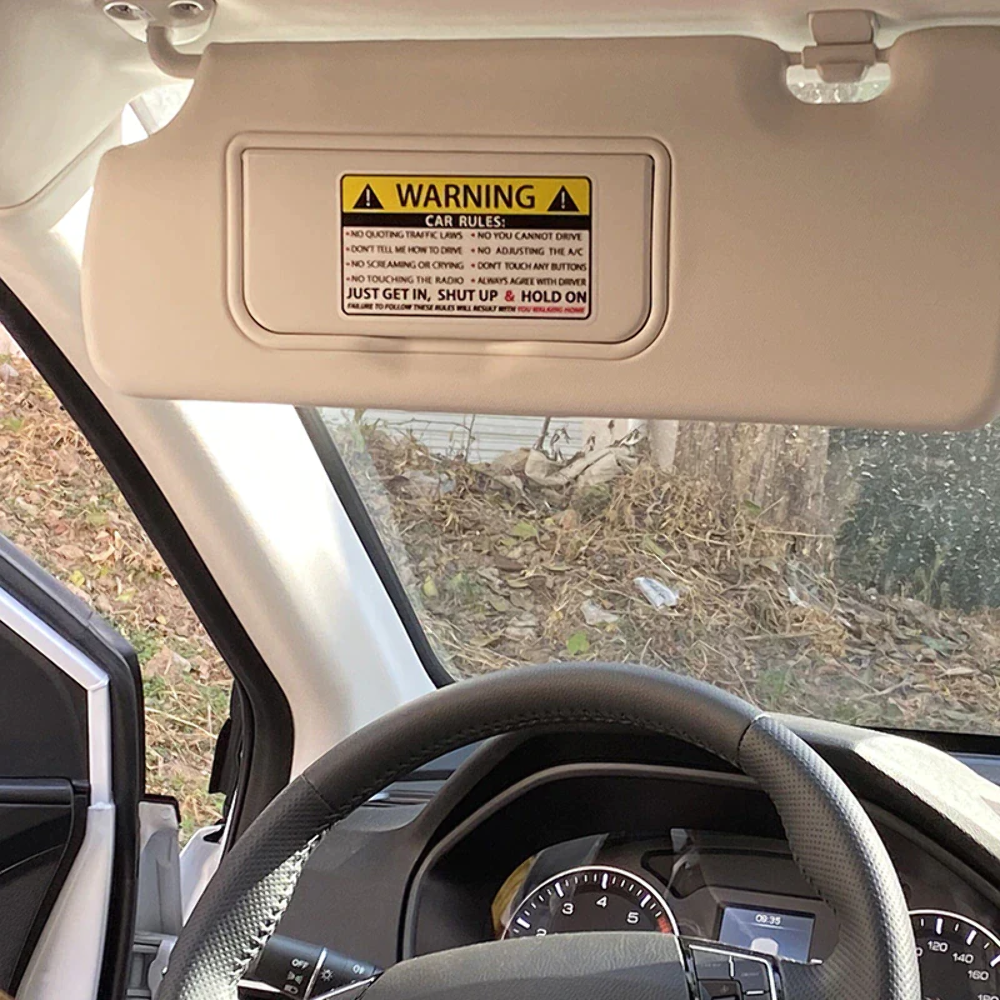 Funny Sun Visor Safety Warning Rules Decals, Pair