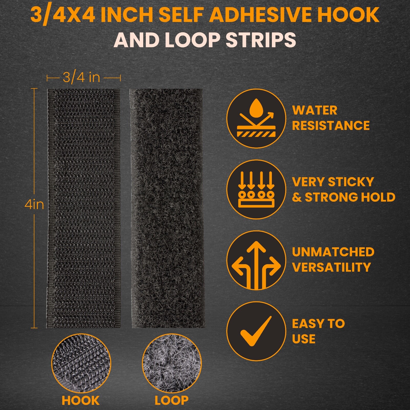 15 Pcs Heavy Duty Hook and Loop Strips Adhesive Sticky Back Fastener BLACK