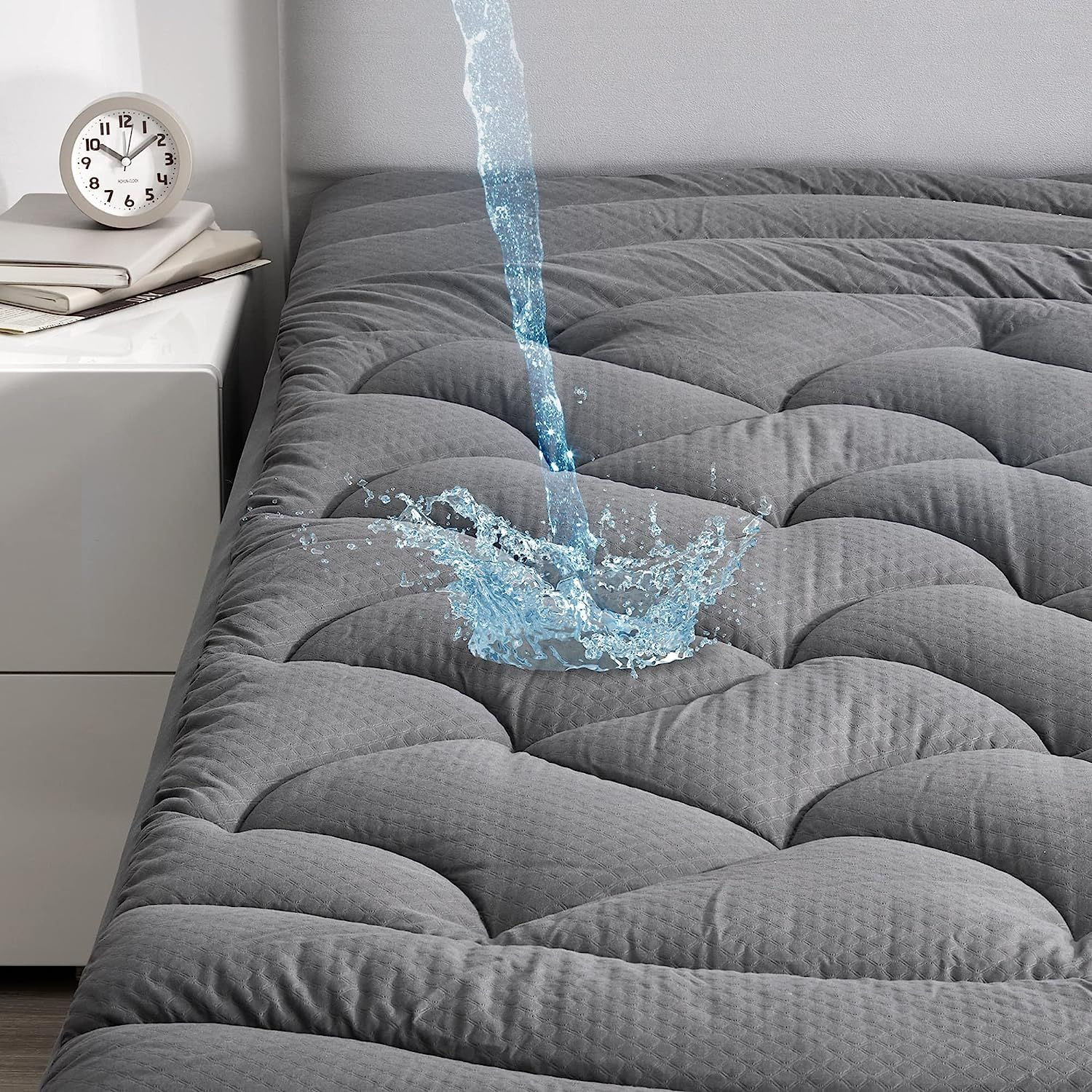 SLEEP ZONE Grey Waterproof Mattress Pad Full Full,