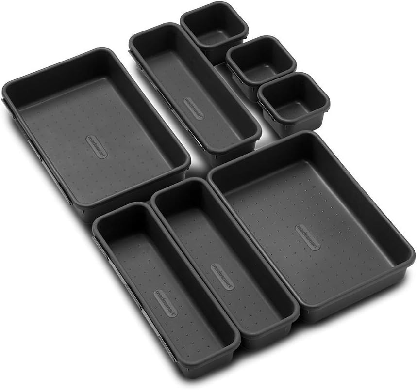 8-Piece Interlocking Bin Pack for Drawer Organization, Plastic Interlo