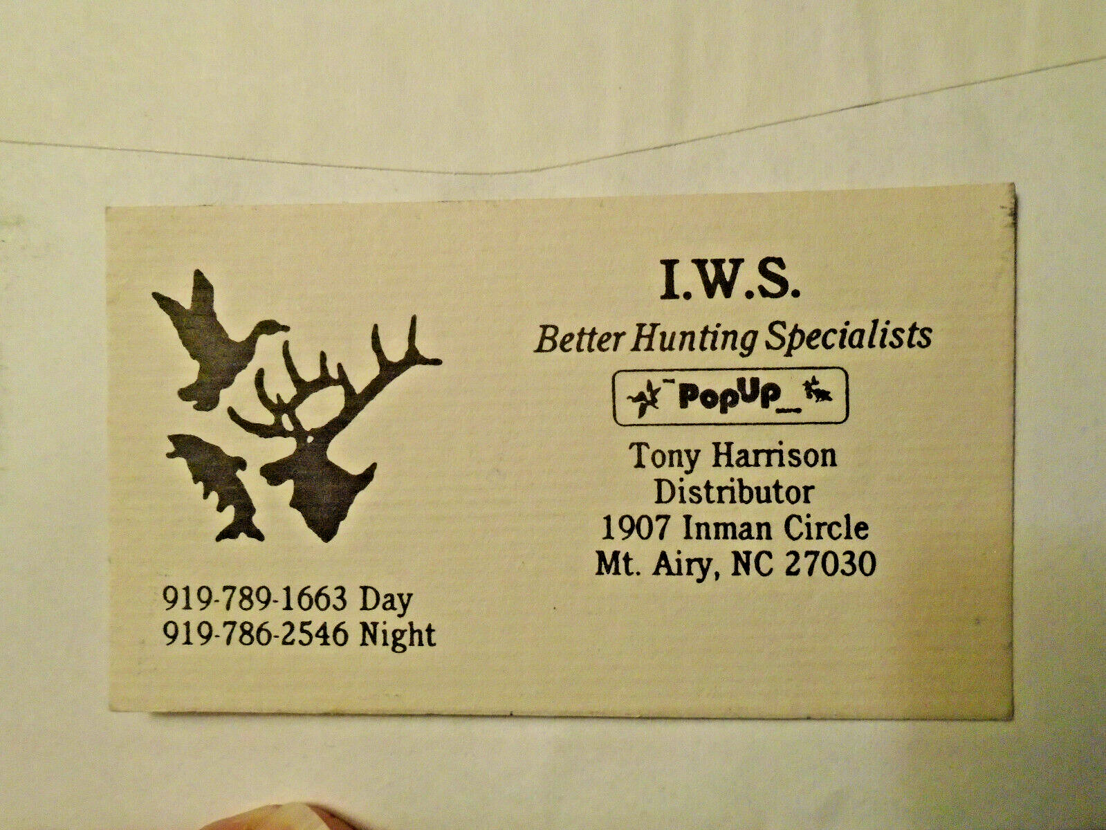 Business Card IWS Better Hunting Specialists Mt. Airy N C