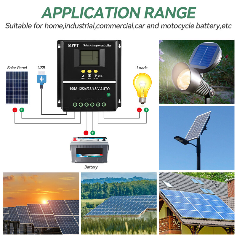 12/24V 60/80/100A MPPT Solar Charge Controller Panel Battery Regulator Dual USB
