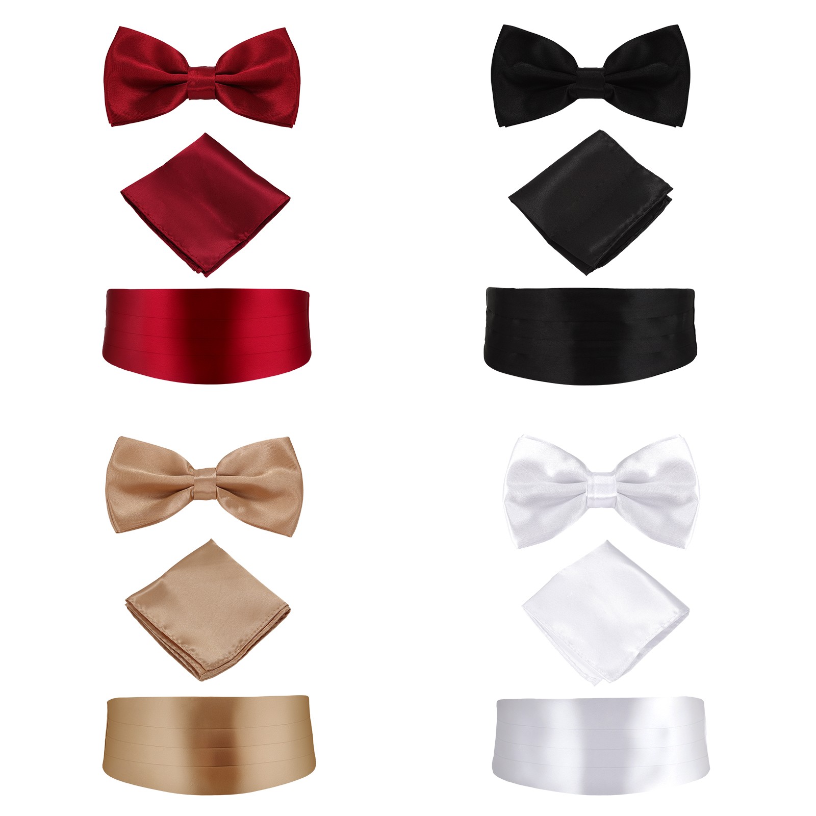 3pcs Mens Classic Solid Color Adjustable Tailcoat Belt Bow Tie Square Pocket Set