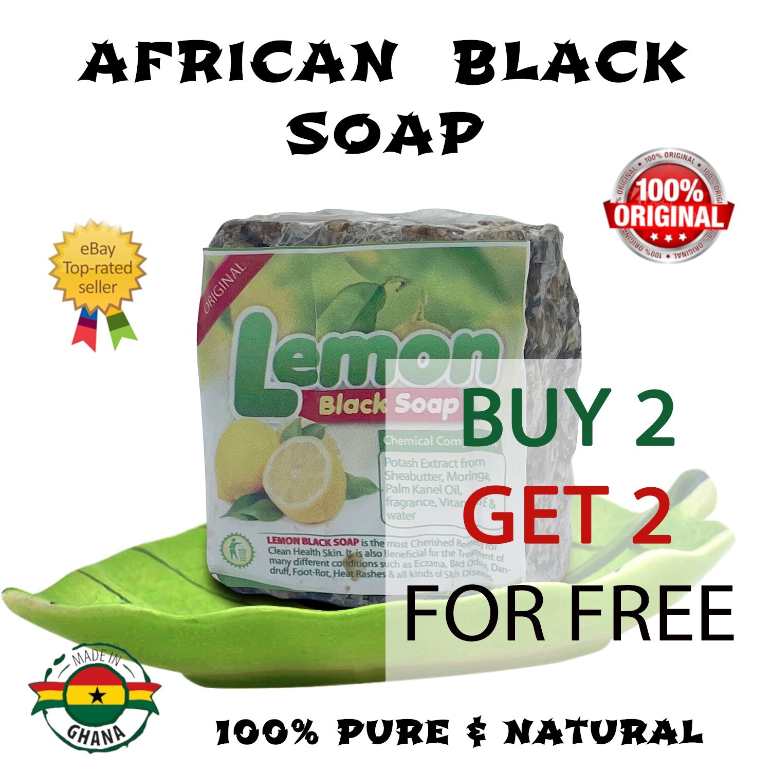 Raw African Black Soap 4oz Bulk Wholesale 100% Natural BUY 2 GET 2 FOR FREE