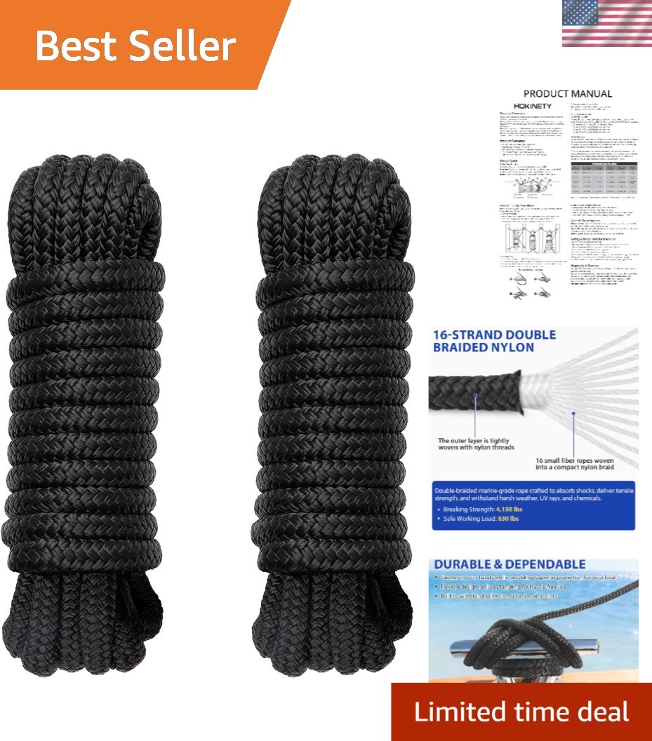 Durable Double Braided Nylon Dock Lines with Pre-Spliced Loop - 40ft Total