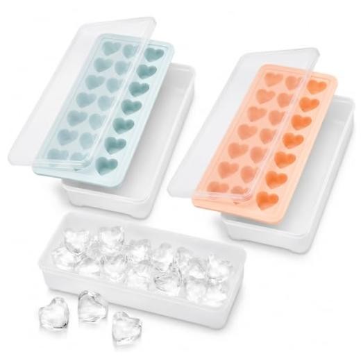 2 Pack Heart Shpaed Ice Cube Trays with Lids, 42 Holes Silicone 1.2 inch cube