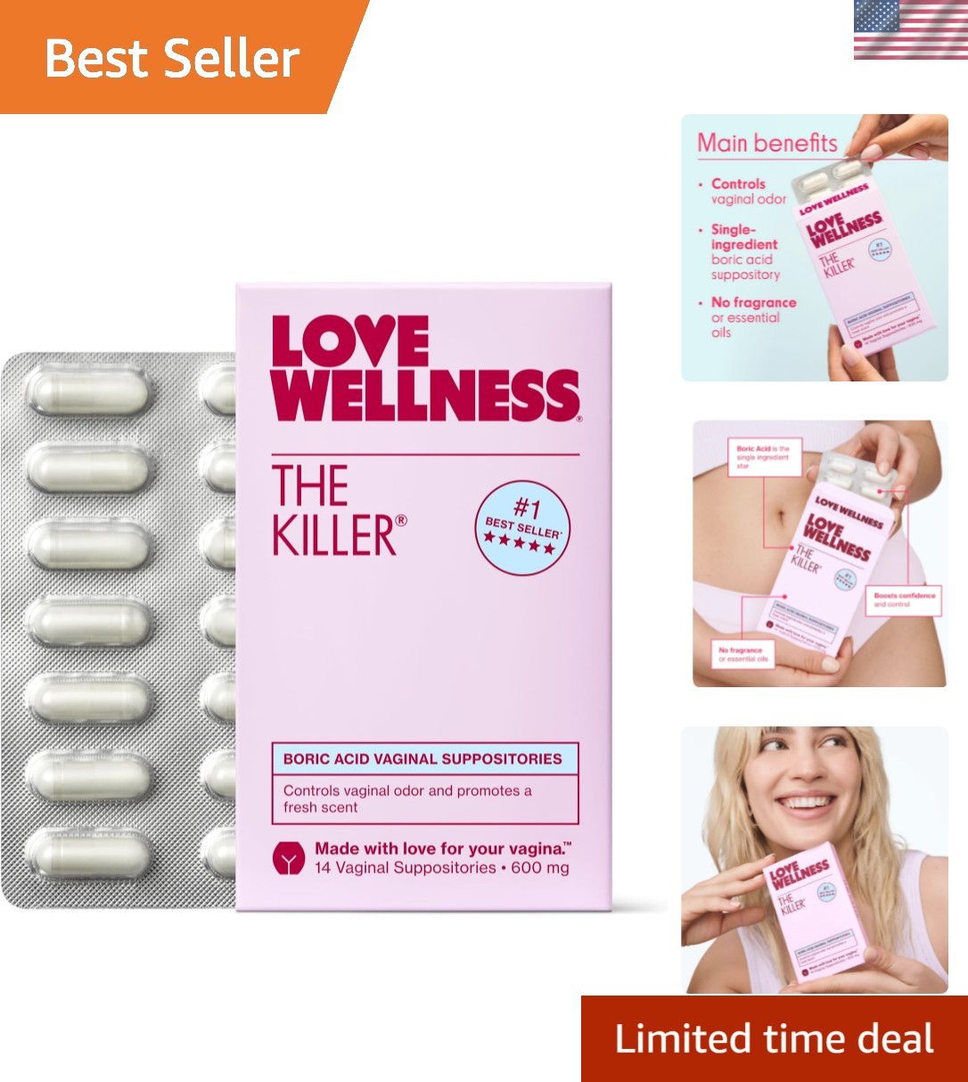 The Killer | Boric Acid Vaginal Suppositories | Balances pH & Supports Odor C...