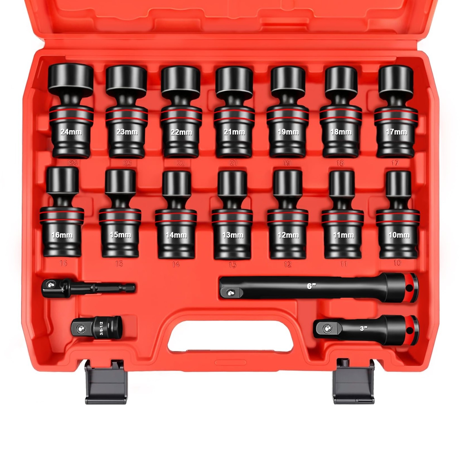 WETT 18-Piece 1/2" Drive Shallow Impact Universal Joint Socket Set,... Fast Ship
