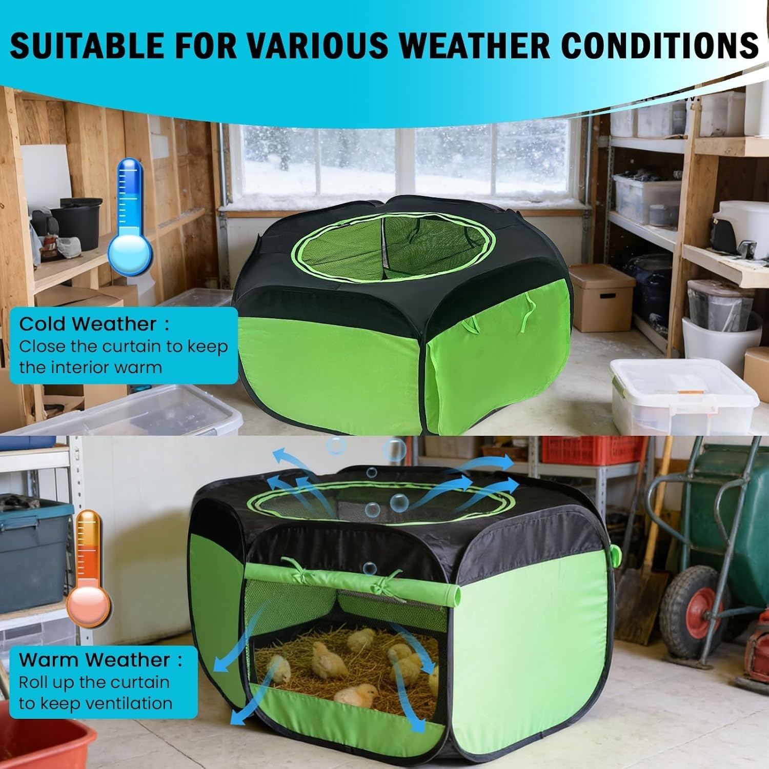 Chicken Brooder Box for Chick Starter Kit Upgrade Three-Sided Mesh Window Bro...