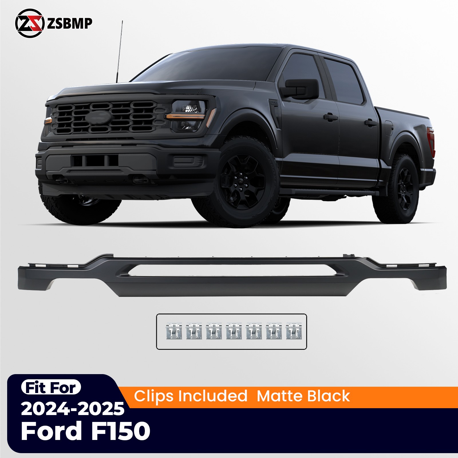 Front Lower Bumper Molding Trim Valance For 2024 2025 Ford F150 Matte Black