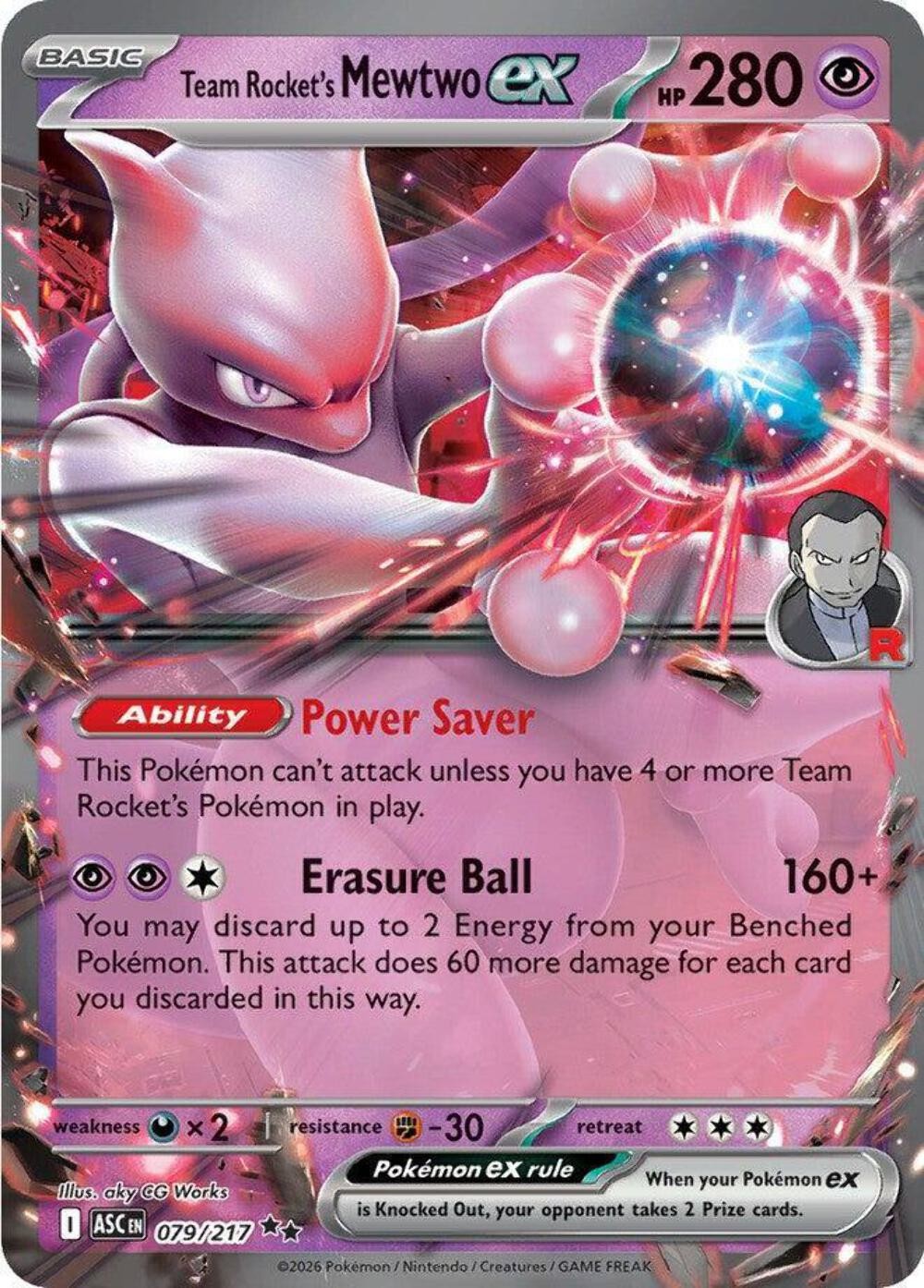 Team Rocket's Mewtwo ex Double Rare Holo ASC 079/217 NM