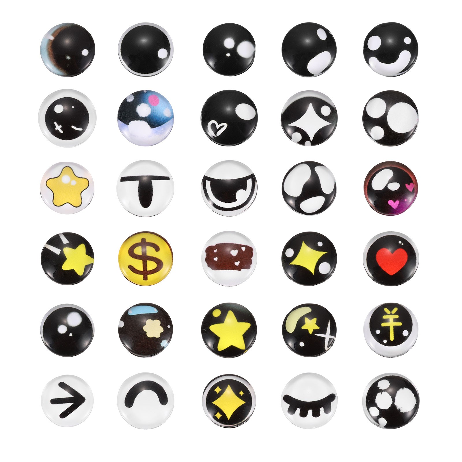 100Pcs 14 mm Glass Cabochon Eyes, Blue/Black/White/Yellow/Red (212#)