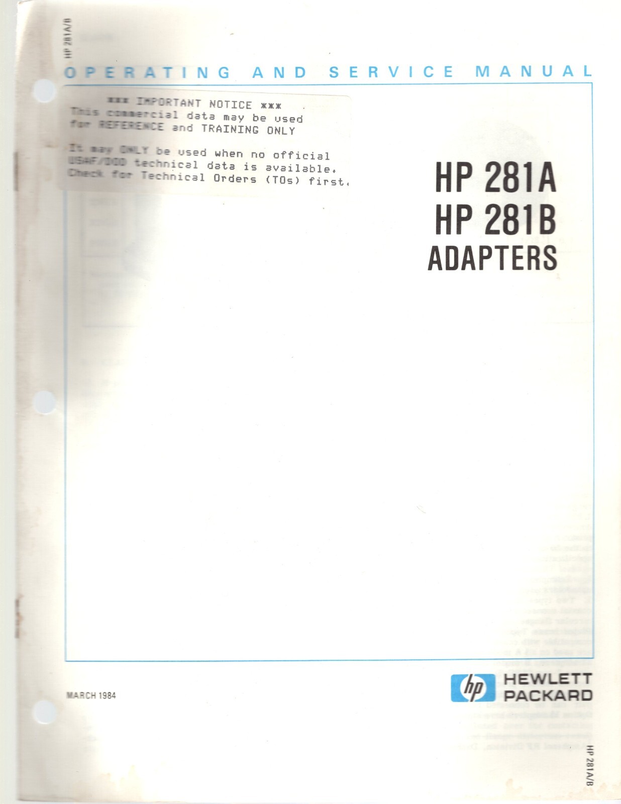Hewlett Packard HP281A 281B Ops&Svc Manual 00281-90045