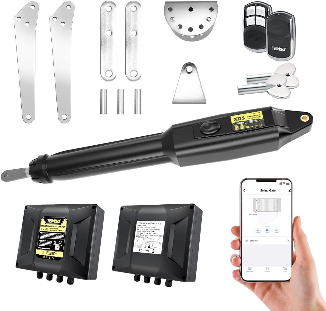 TOPENS XD551 Smart Gate Opener for Medium Duty Single Swing Gates Up to 18ft