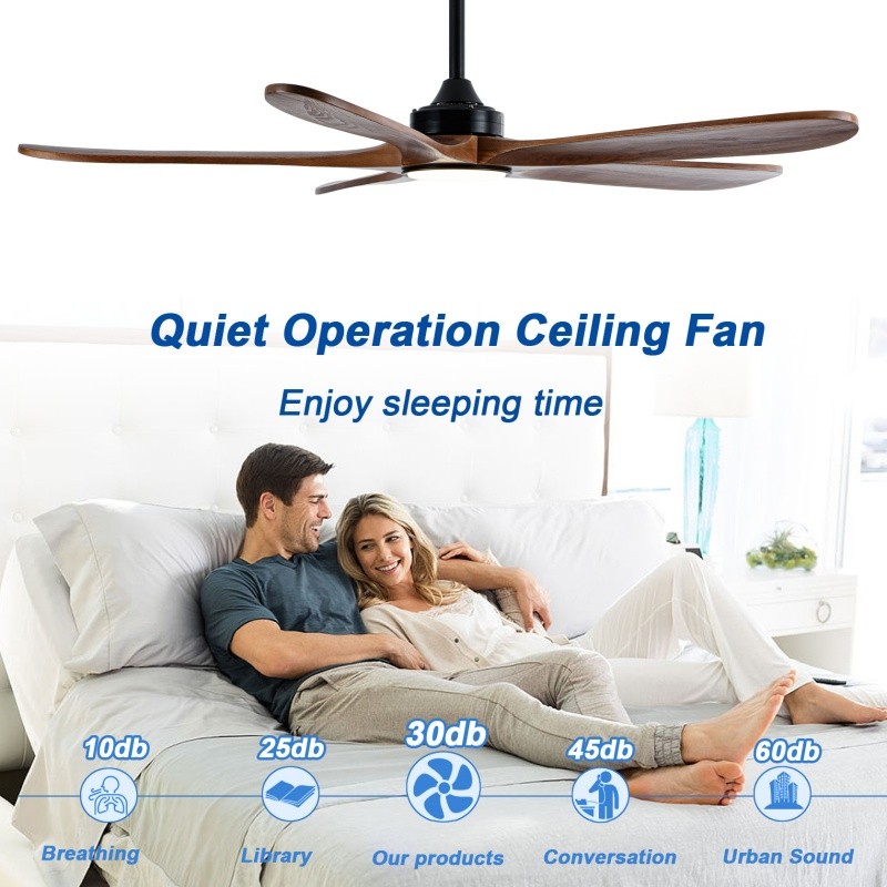 52" Modern Solid Wood Ceiling Fan w/Light 3CCT Noiseless Reversible APP/Remote