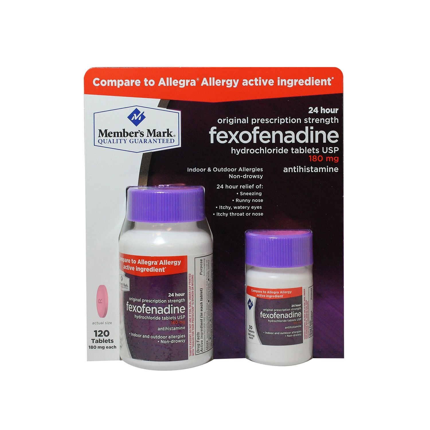 Member's Mark Original Prescription Strength Fexofenadine Hydrochloride , 180