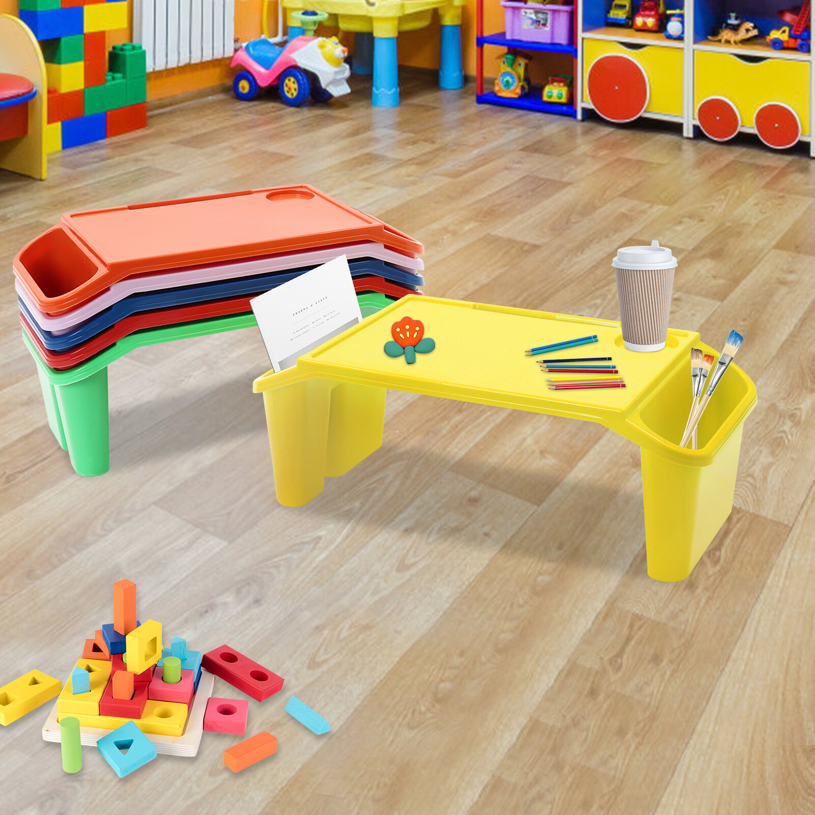 6 Pack Kids Lap Desk Tray Rectangular PP Writing Eating Game Classroom