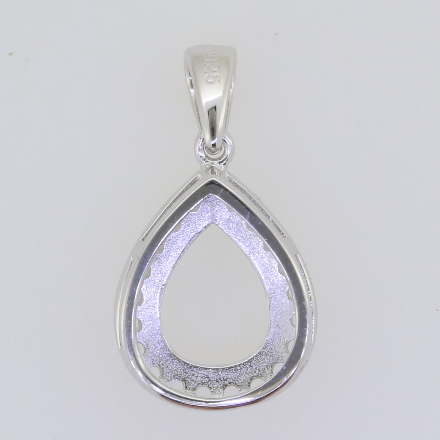 Sterling Silver Semi Mount Pendant Setting Pear PE 10x8mm White Topaz Solid