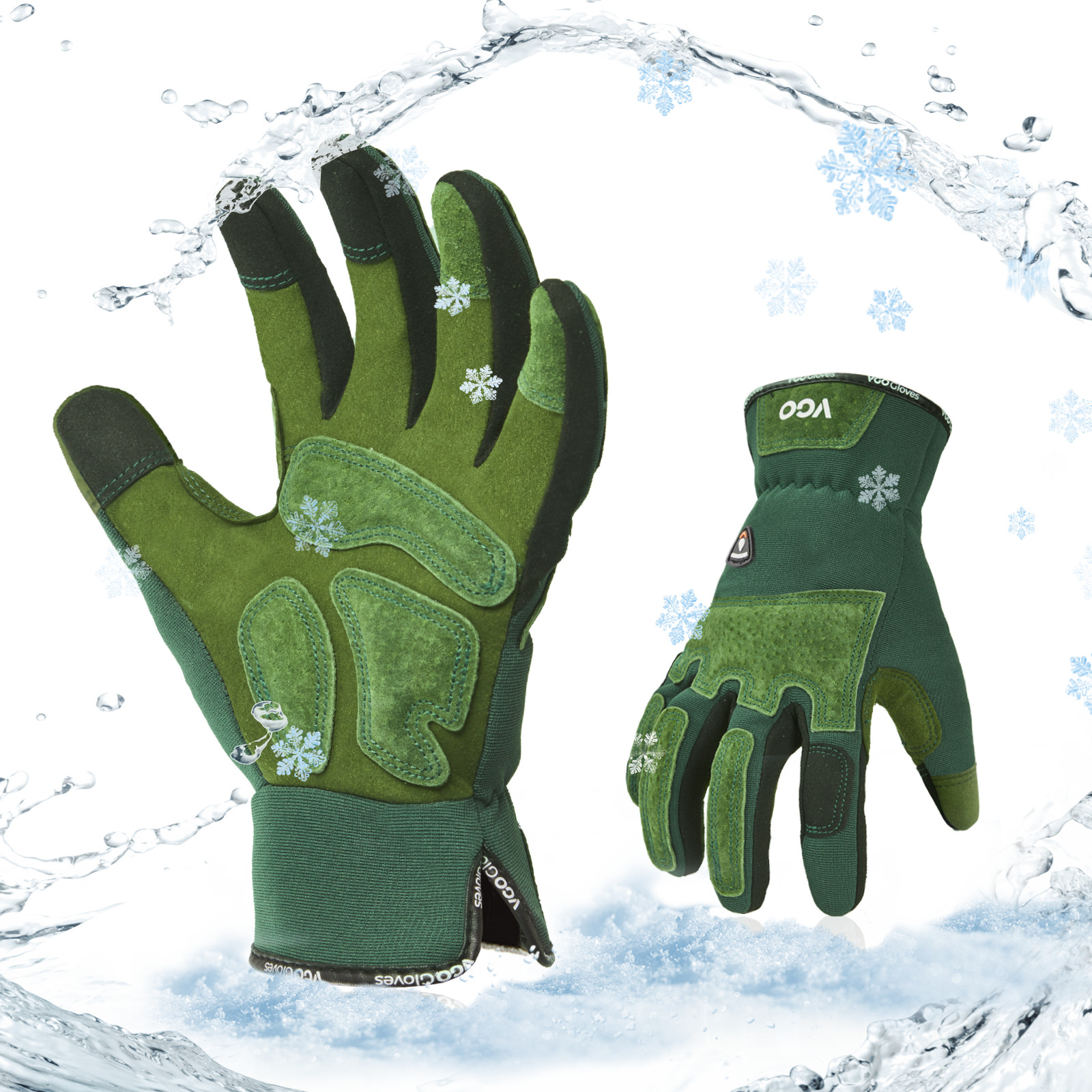 Vgo 1Pair 32℉ Touchscreen Waterproof Winter Garden Work Gloves (SL7471FLWP-GRE)
