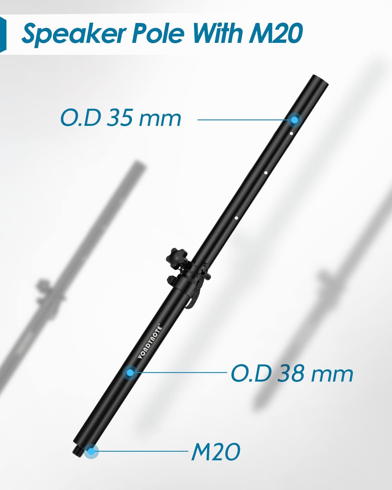 2 Pack Short Subwoofer Speaker Poles Mini Adjustable M20 Threaded 35mm