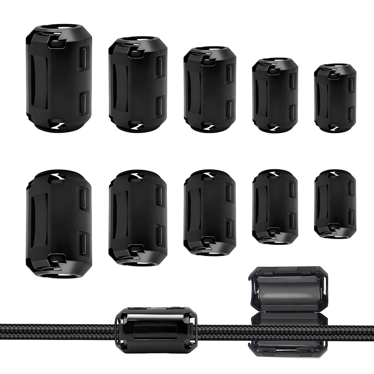 20PCS Clip-On Ferrite Beads RFI & EMI Noise Suppressor for 3–13mm Cables
