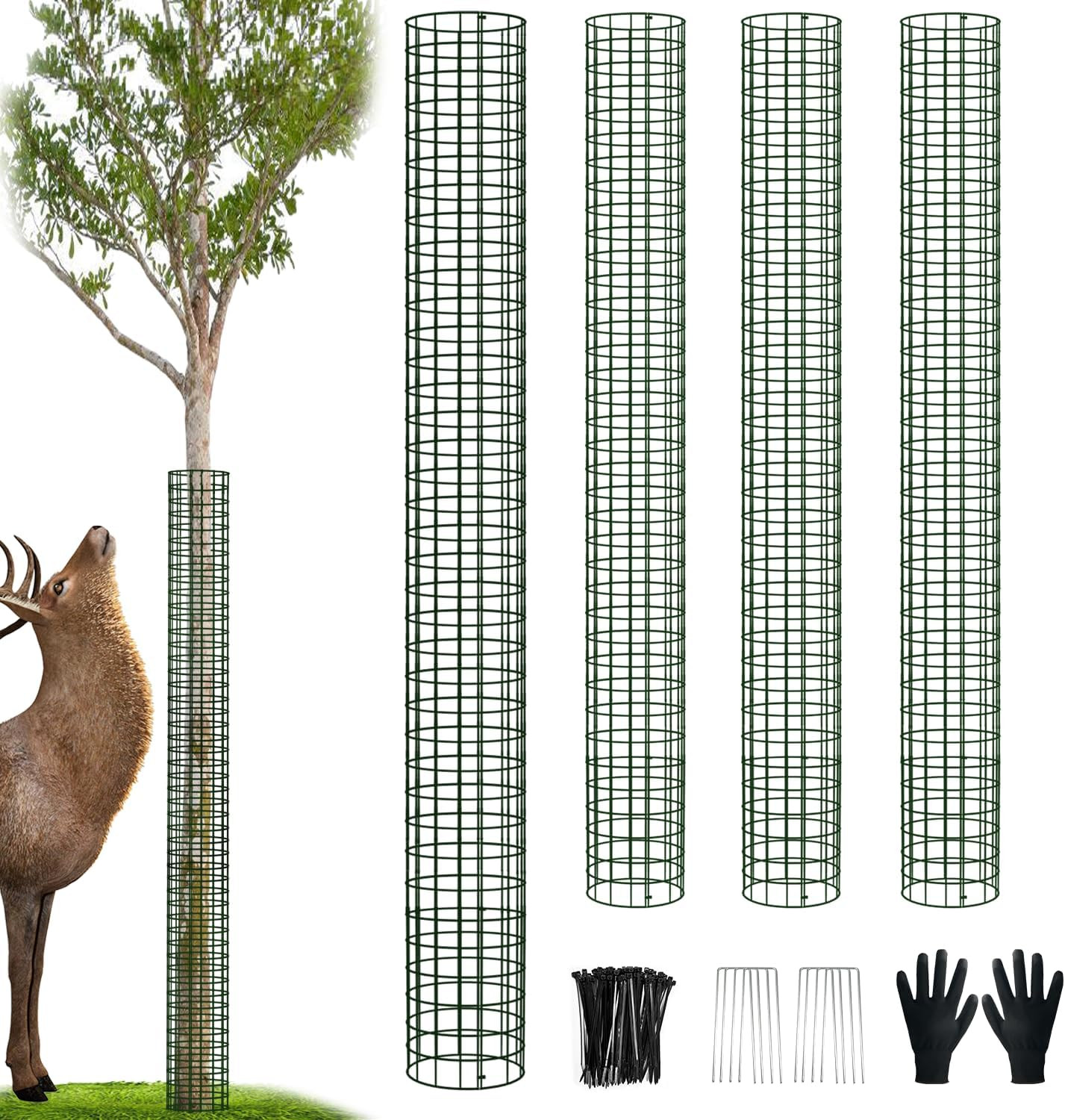 48" Metal Tree Trunk Protector, 4 Pack Mesh Tree Guards Tree Protectors with Zip