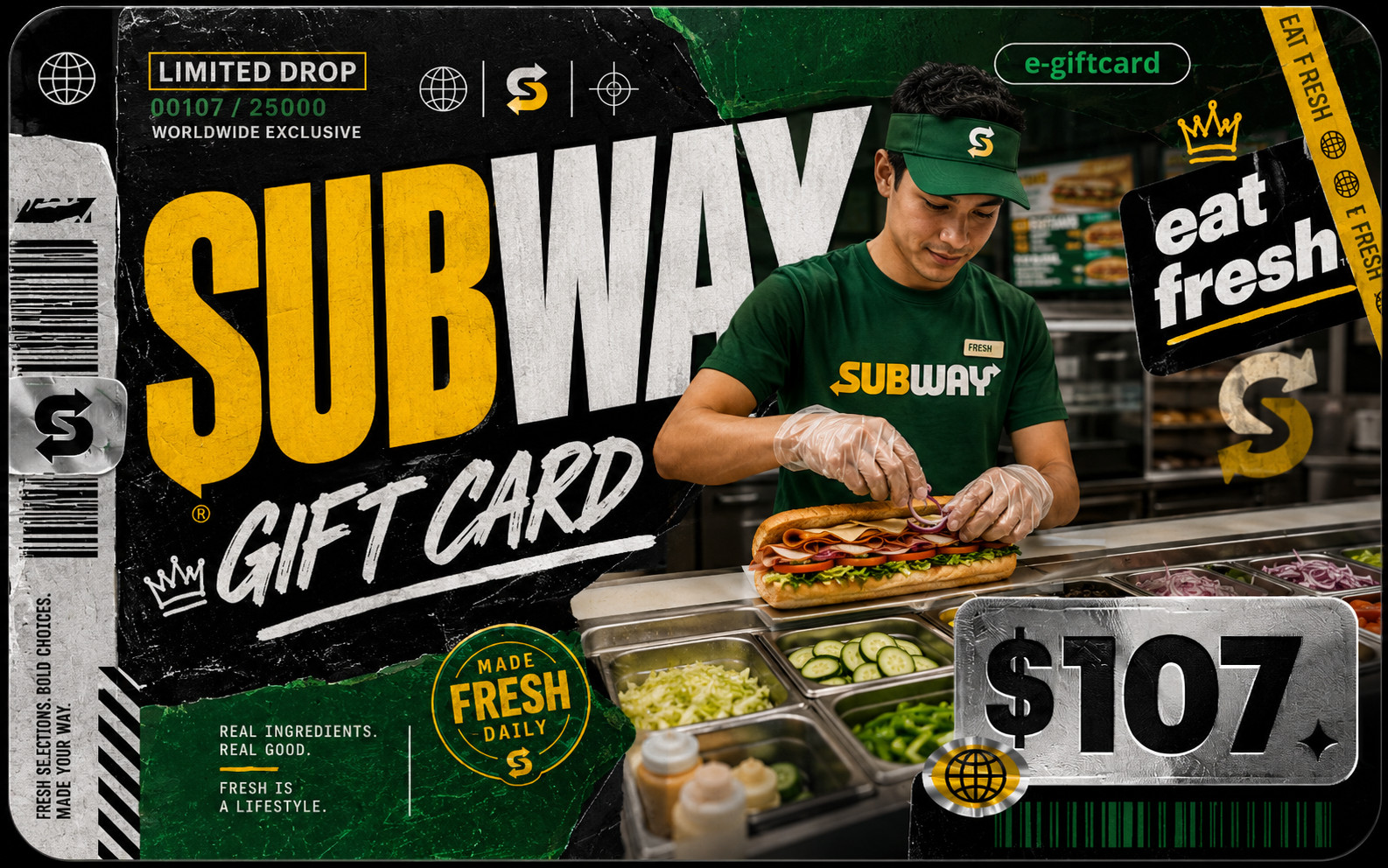 Subway $107 E-giftcard Footlong Sandwiches US only Online Instore Eat Fresh 🥪🍪