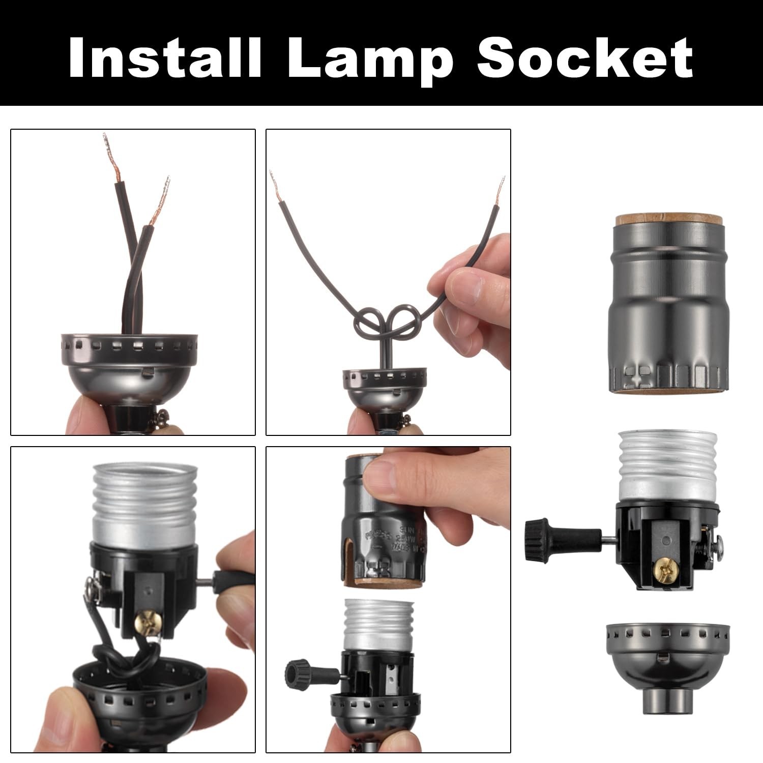 3 Way Dimmable Socket Kit - E26 Base, Turn Knob for Low-Medium-High Light Set...