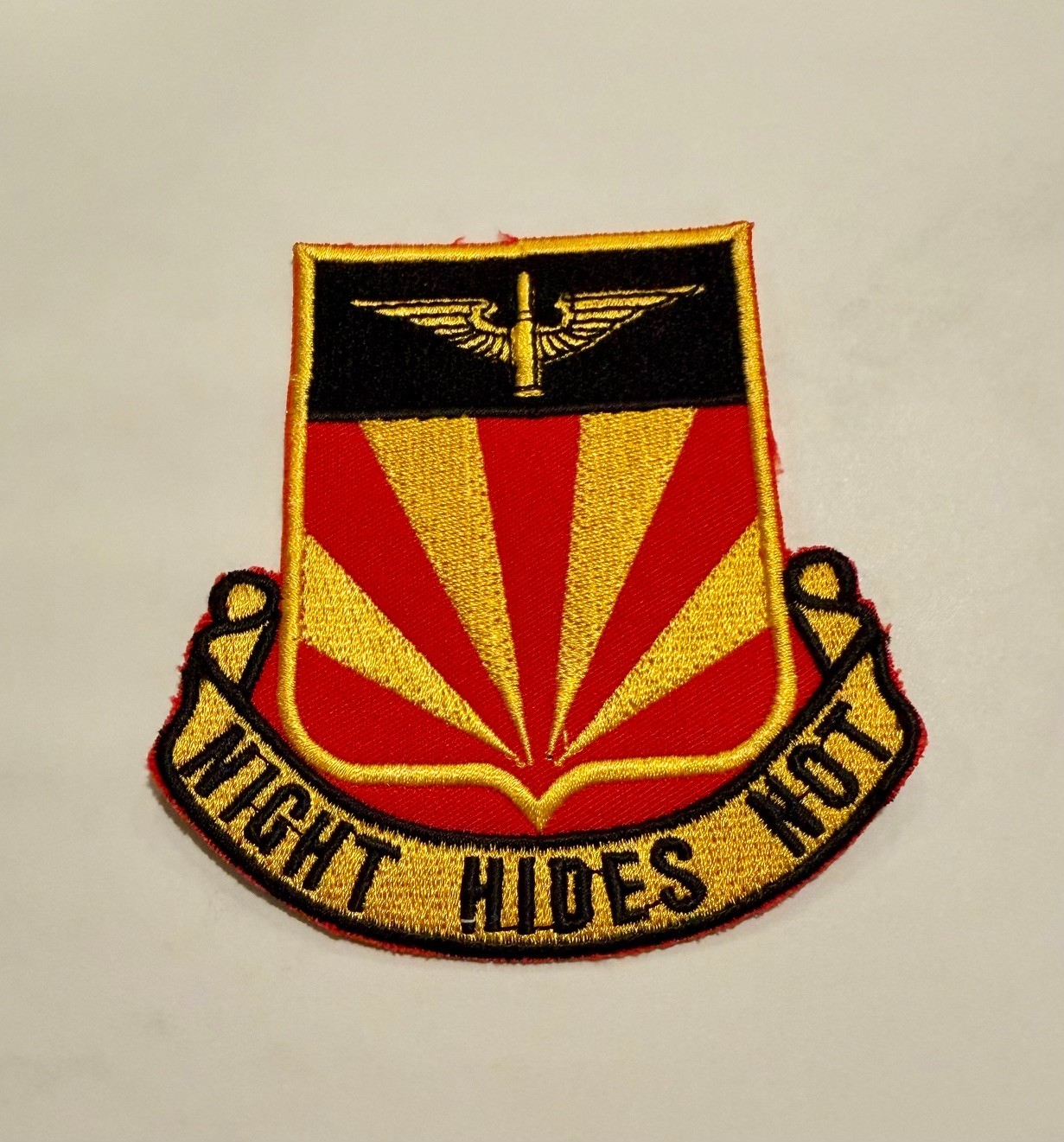 US Army Patch - 56th ADA Night Hides Not - Felt, All White Back