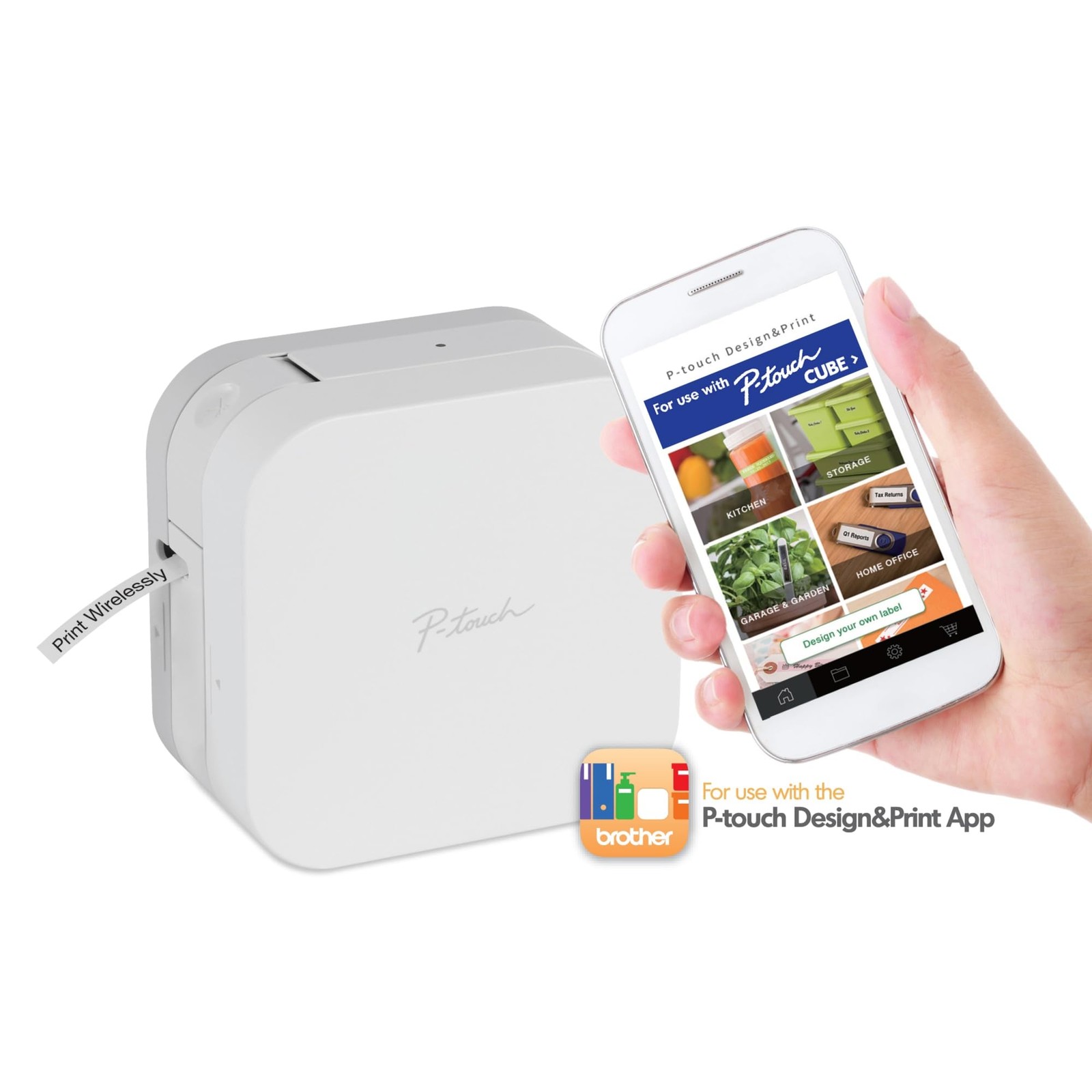 P-Touch Cube Color Smartphone Label Maker, Bluetooth Wireless Technology, Mul...