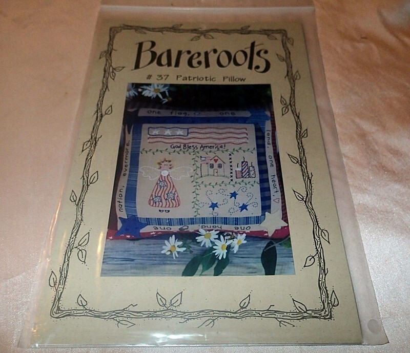 BAREROOTS PATTERN #37 ~ PATRIOTIC PILLOW ~ GOD BLESS AMERICA ~ 1999 *UNCUT