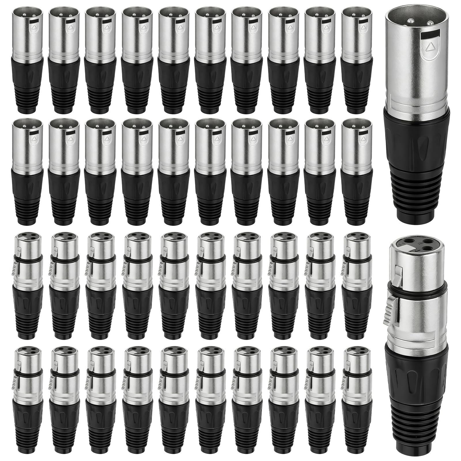40 Pcs 3 Pin XLR Connectors, 20 Male & 20 Female Audio Plugs for Mic Use