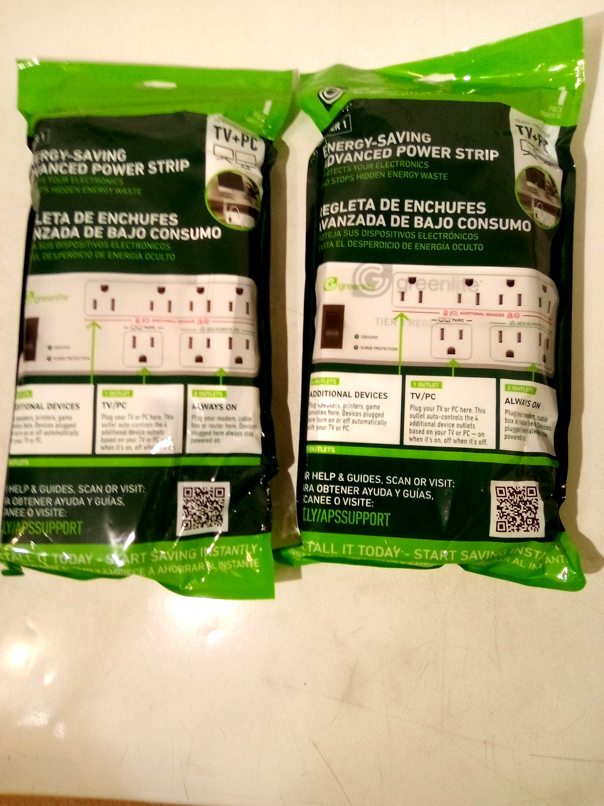 Greenlite Tier 1 Advanced 7 Outlet  Surge Protecting Power Saving Strip (2 Pack)