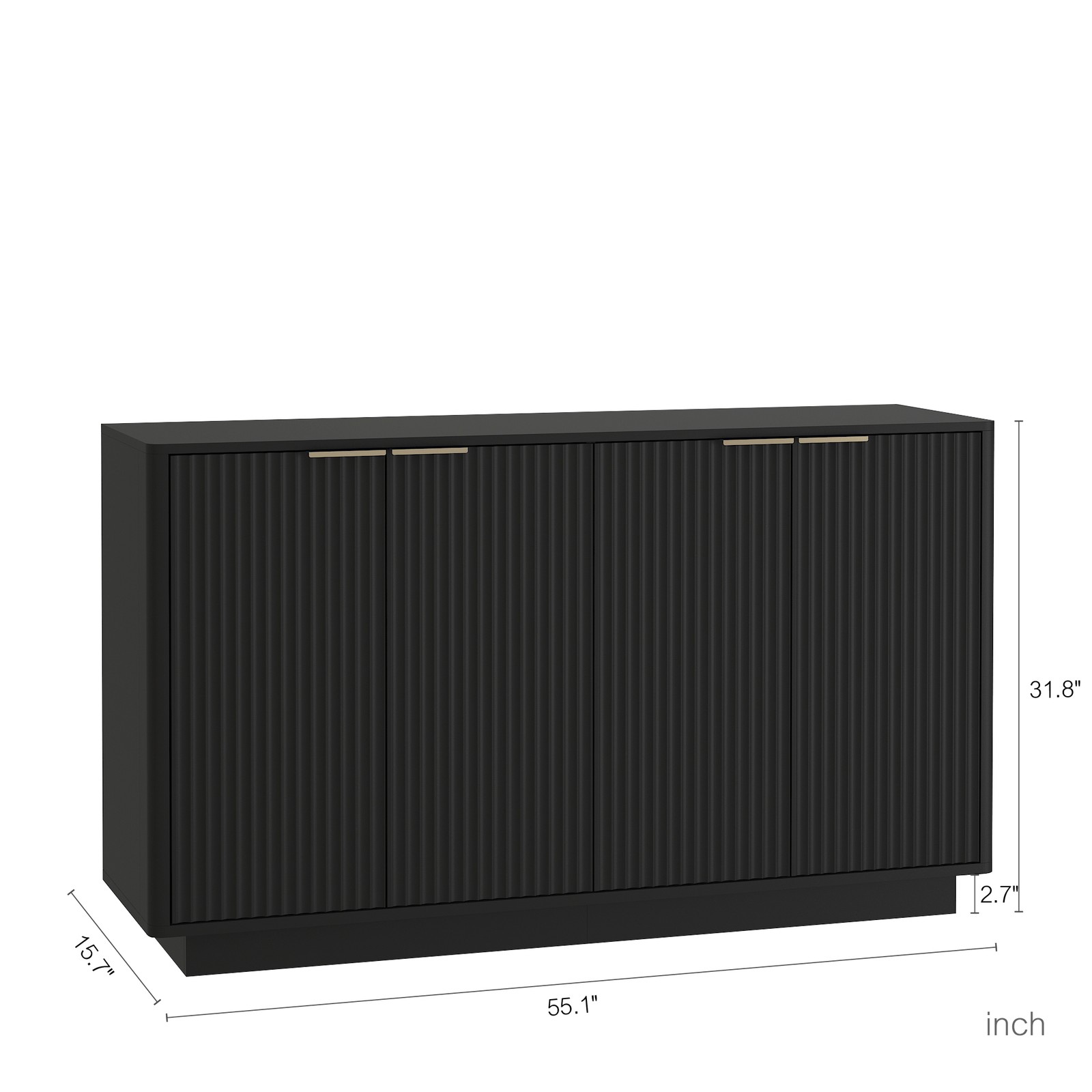 Black Modern Buffet Cabinet with Storage, Fluted Sideboard Large Buffet with A