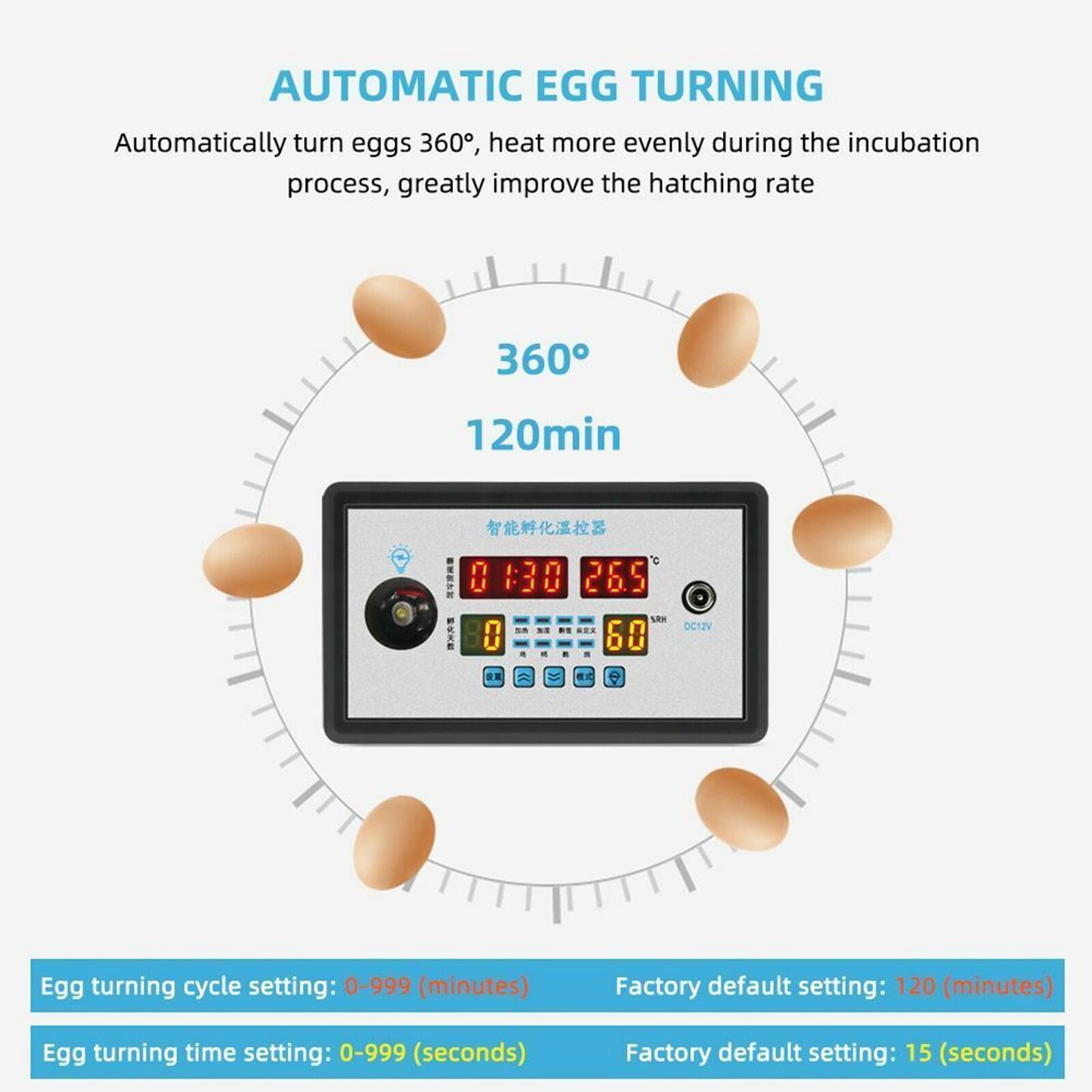 Thermostat Digital Temperature Humidity Automatic Egg Turning Control Incubator