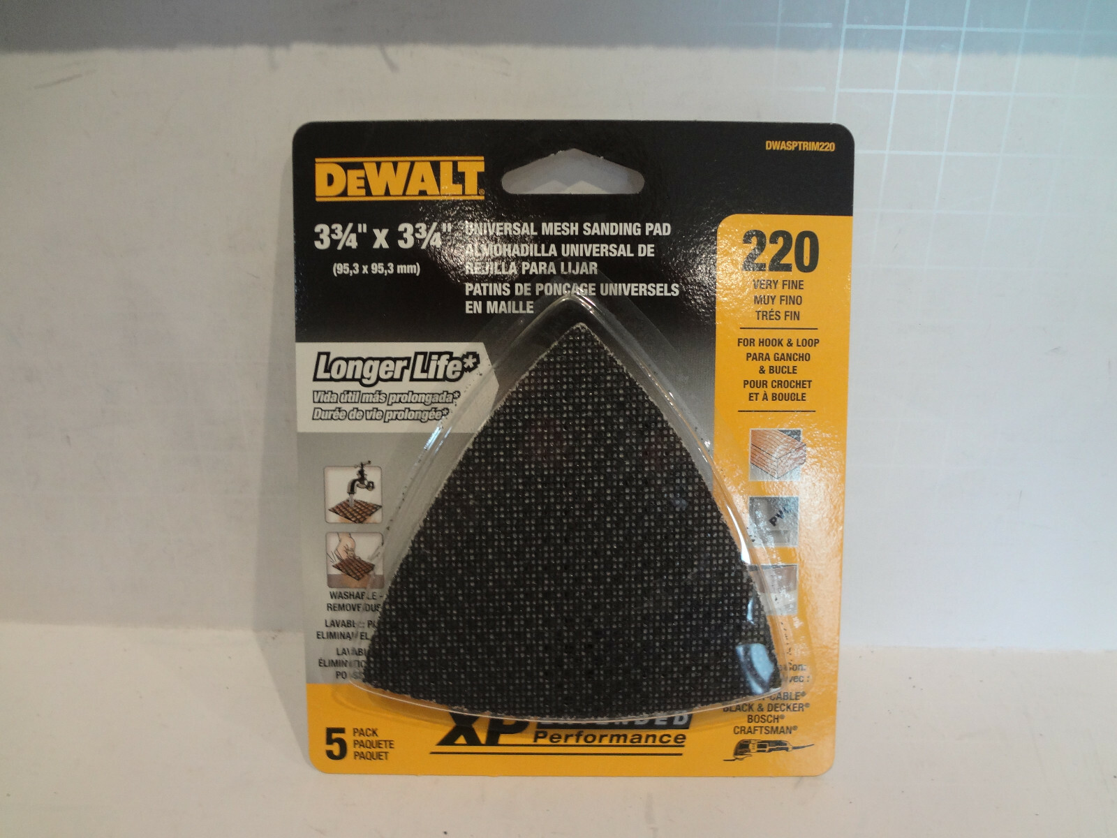 DeWALT 3-3/4"x3-3/4" Universal Mesh Sanding Pad 220 Very Fine DWASPTRIM220 (5pk)