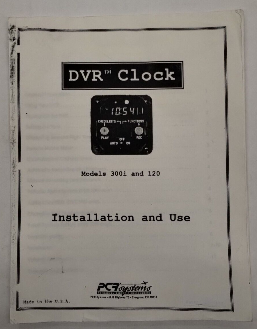 PCR Systems DVR Clock Models 300i and 120 Installation and Use Manual-Copy