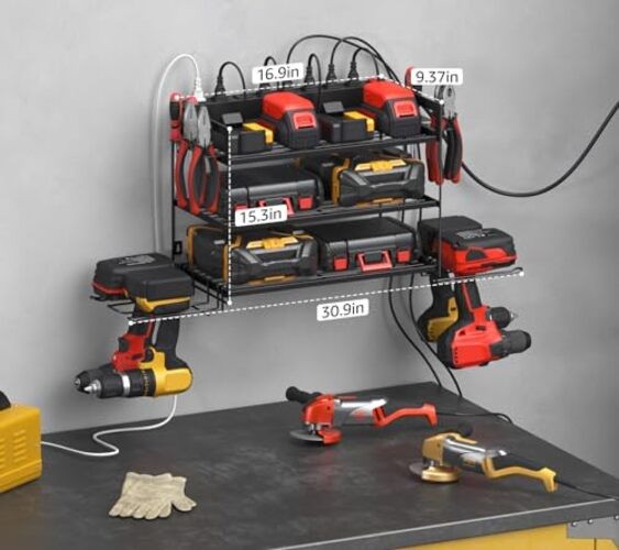 Garage Tools Storage with Charging Station. Power Tool Battery Small 3 Layer