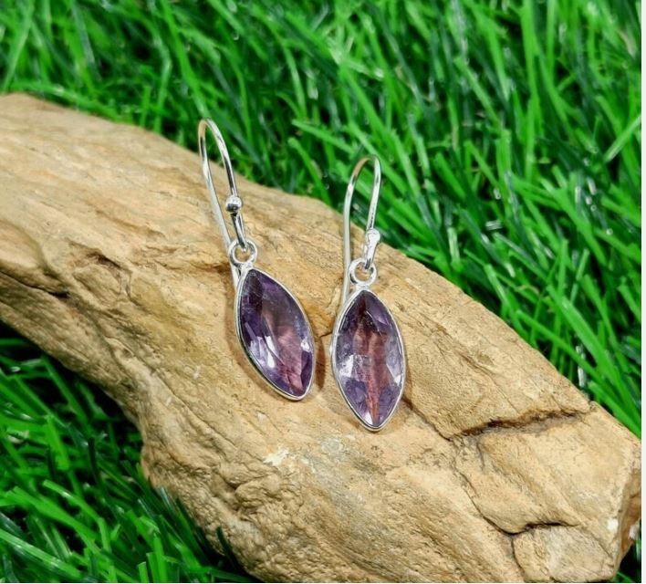 Lush Purple African AmethystGemstone 925 Sterling Silver Handmade Earrings A-62A