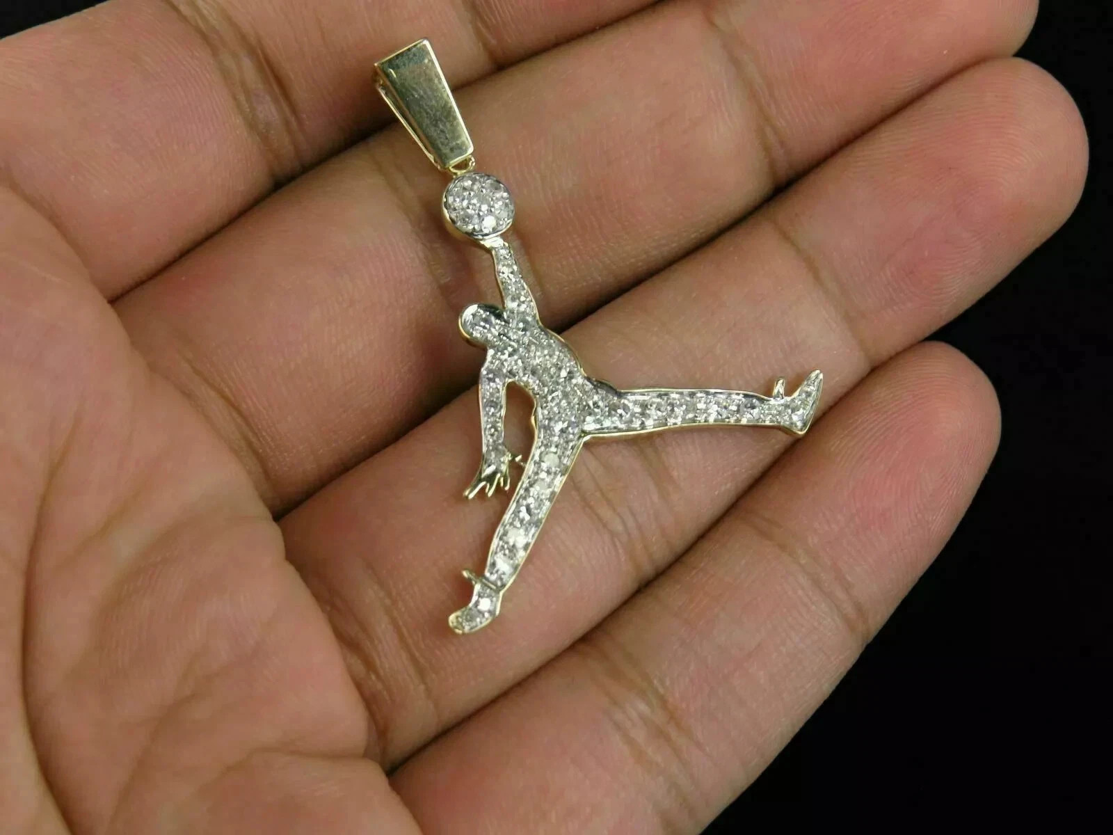 14K White Gold Plated 1.30Ct Round Cut Diamond Jumpman Pendant