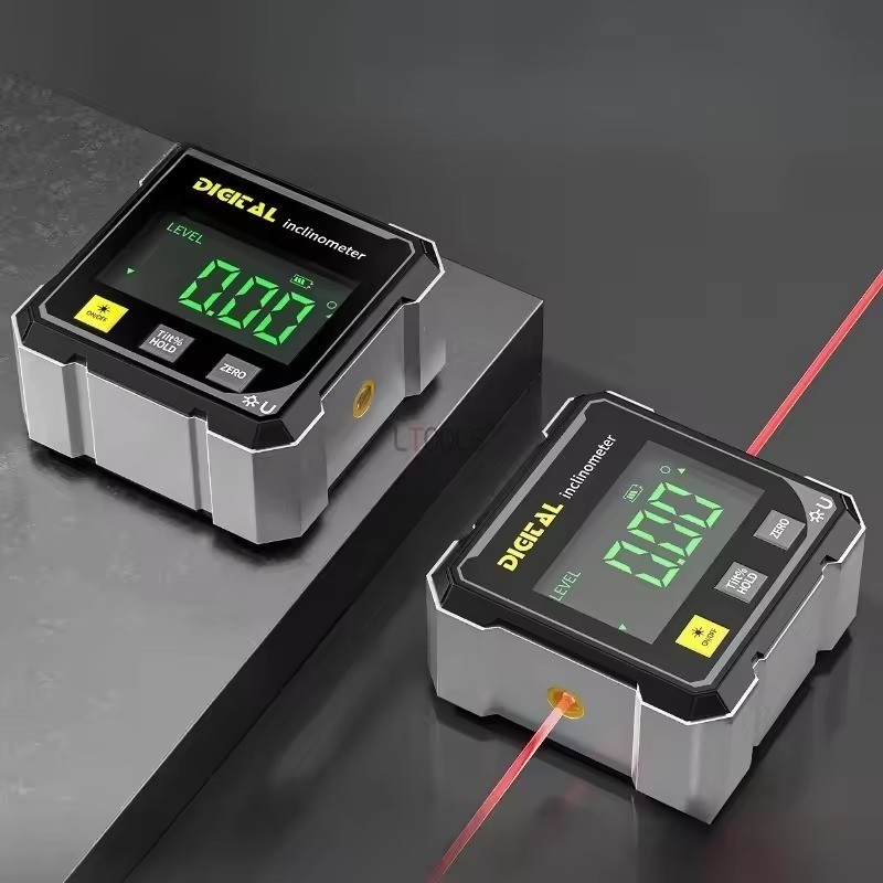 4-Sided Magnetic Digital Angle Finder 360° LCD Laser Protractor Gauge