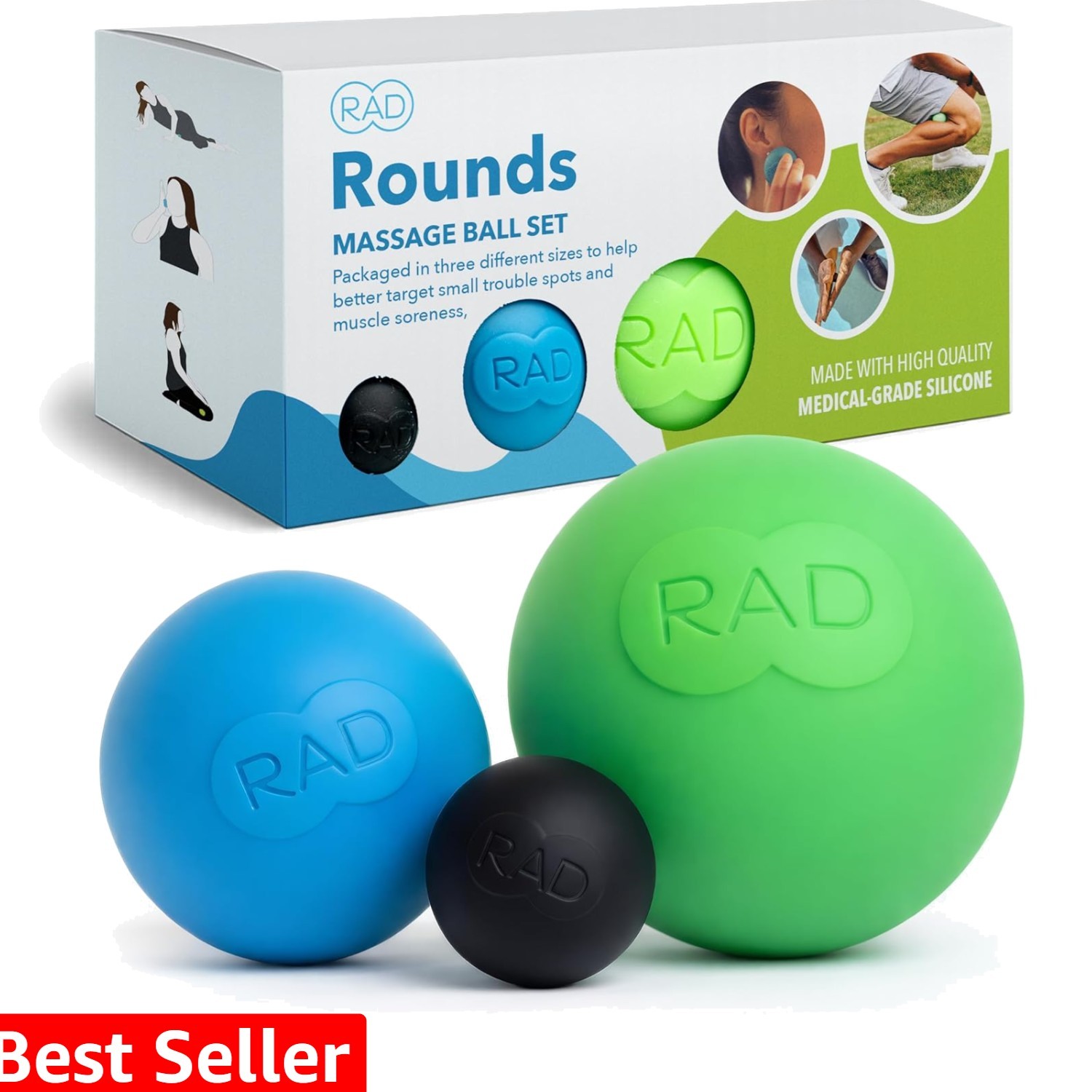 Rounds – 3 Density Yoga Massage Ball Set for Deep Tissue Myofascial Release –...