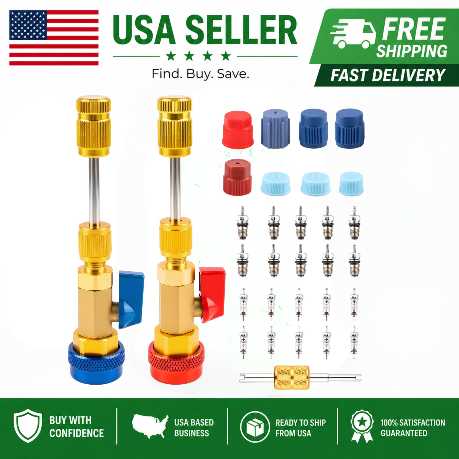 R134A Valve Core Quick Remover Installer Tool Set - 31PCS AC High Low Pressur...