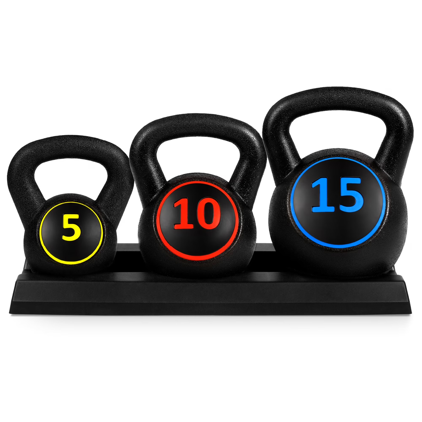 3-Piece Kettlebell Set with Storage Rack, Exercise Fitness Concrete Weights 5Lb,