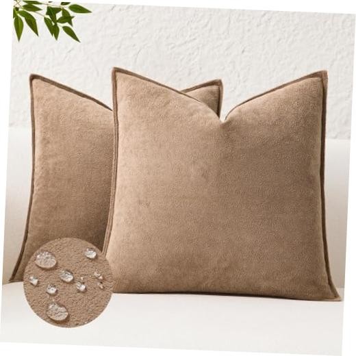 Kevin Textile Waterproof Decorative Pillow Covers 18" x 18" (Pack of 2) Camel